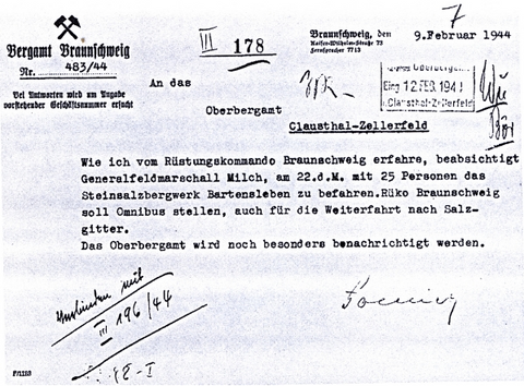 Lettre de l'administration des mine de Braunschweig